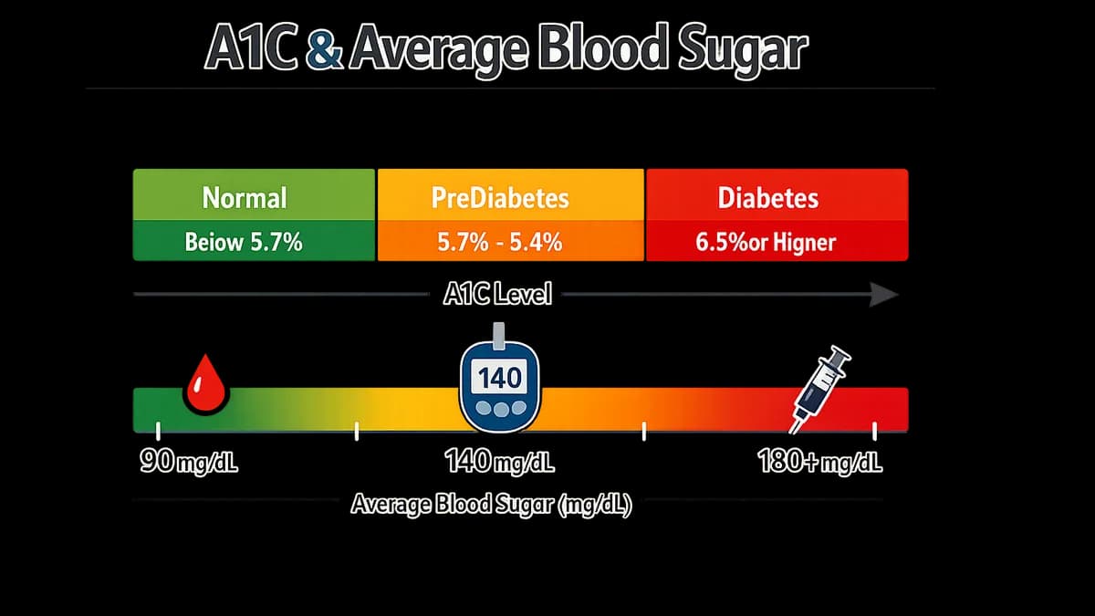 Infographic showing the relationship between A1C and average blood sugar levels.