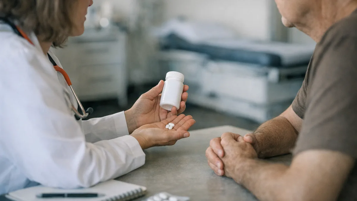 Healthcare professional consulting a patient about metformin.