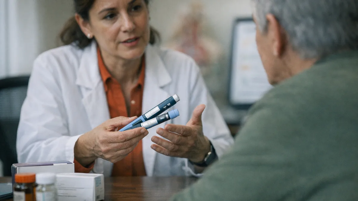 Healthcare professional explaining GLP-1 medications to a patient.