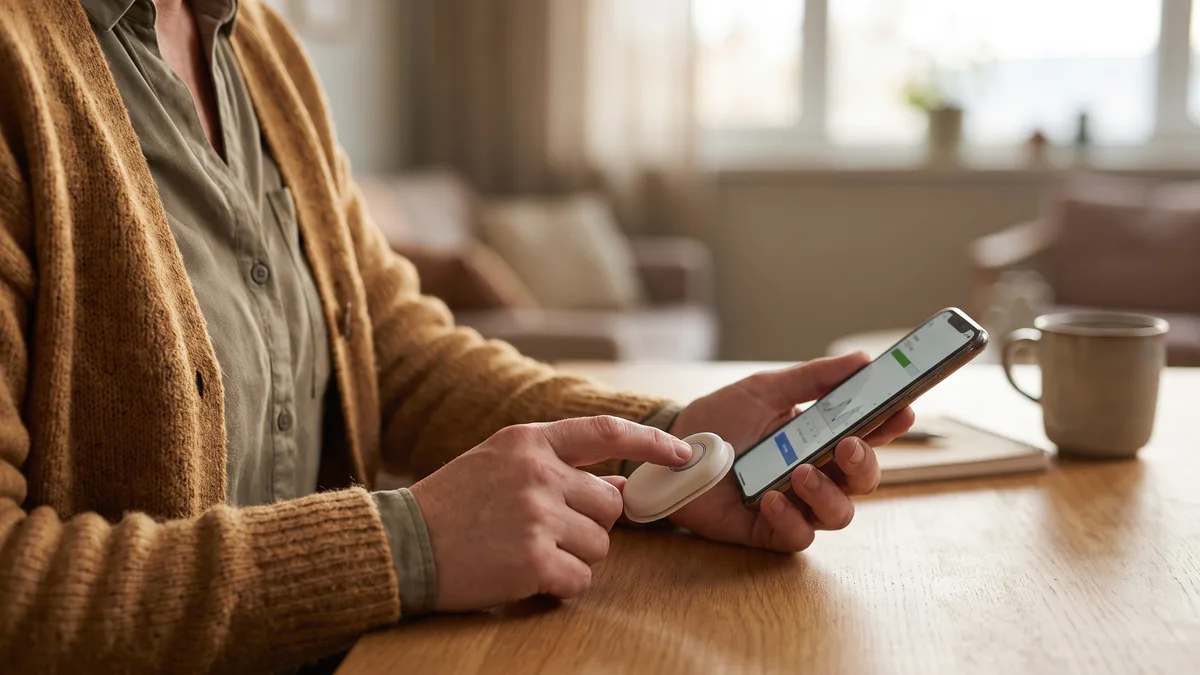 A person calibrating a Dexcom G7 device