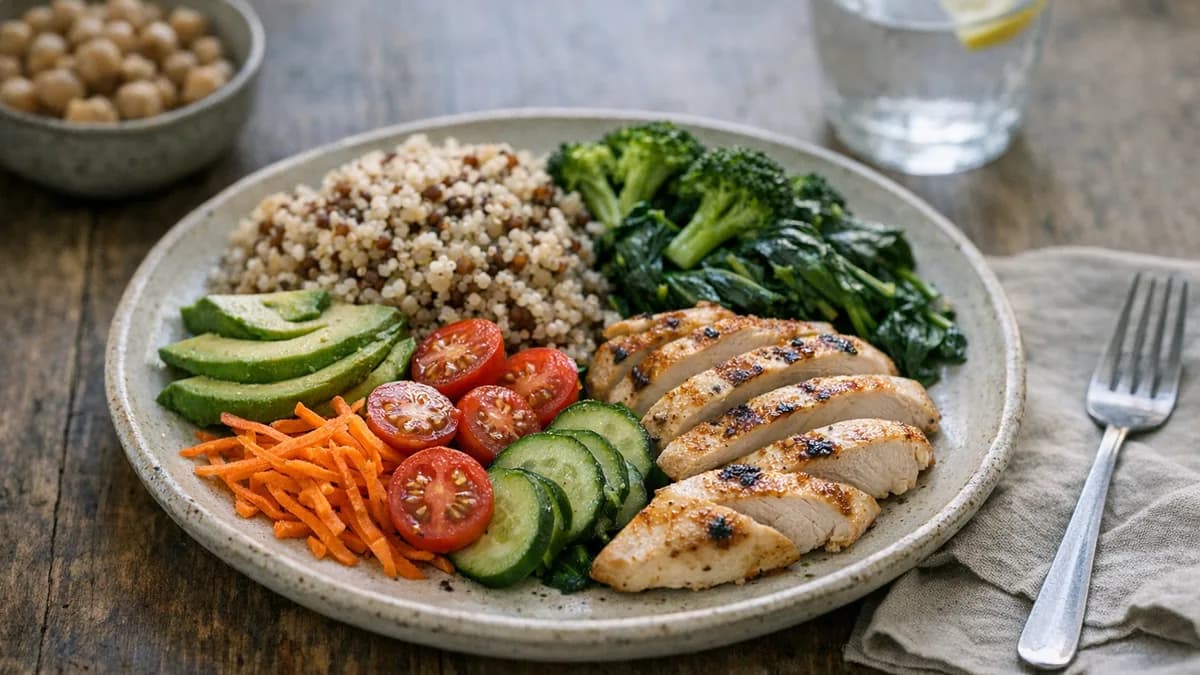 A balanced meal representing natural ways to lower A1C levels.