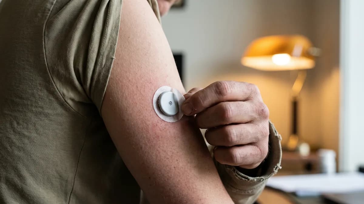 Person removing a Dexcom G7 sensor.