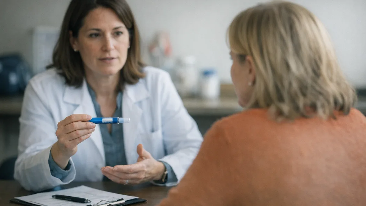 Healthcare professional and patient discussing microdosing GLP-1