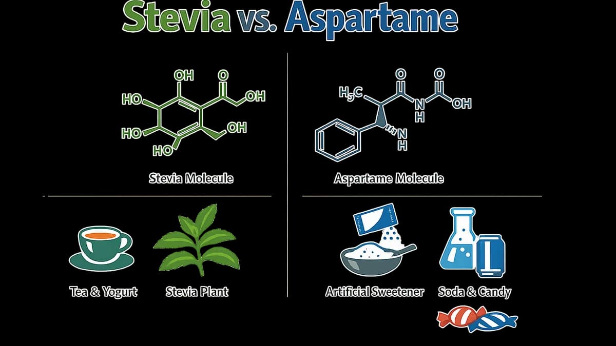 Comparison of Stevia and Aspartame with their chemical structures